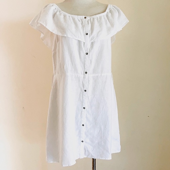 GUESS 100% white linen dress with shoulder frill SIZE XL - Picture 5 of 8